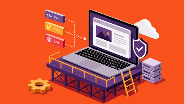 illustration of a laptop showcasing 3 dev environments