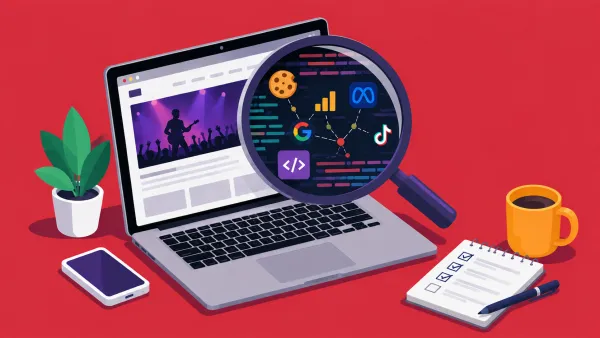 illustration - magnifying glass exposes underlying tracking cookies of a website.
