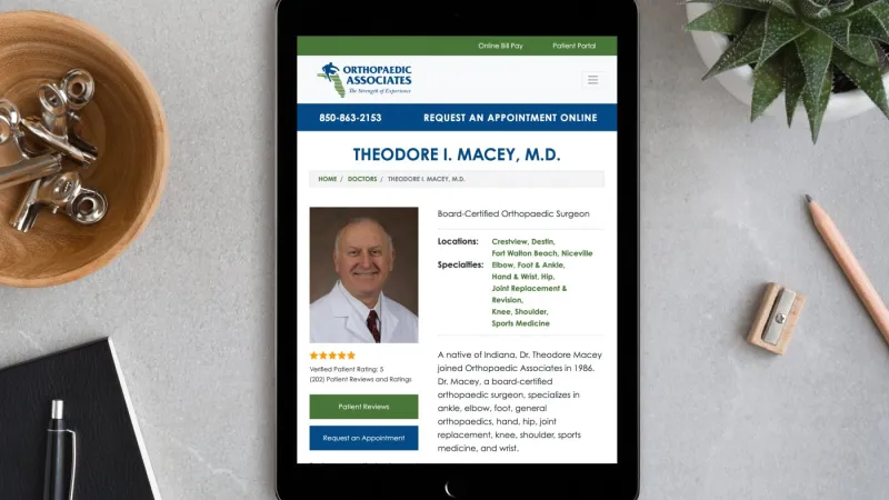 Orthopaedic Assoc Website on tablet