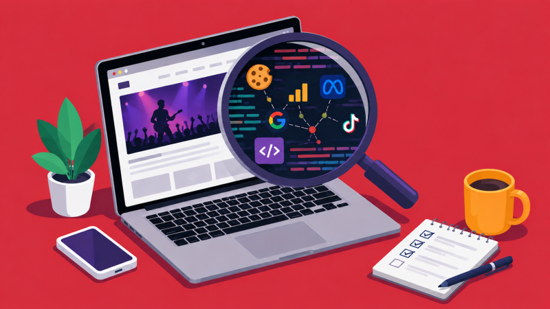 illustration - magnifying glass exposes underlying tracking cookies of a website.