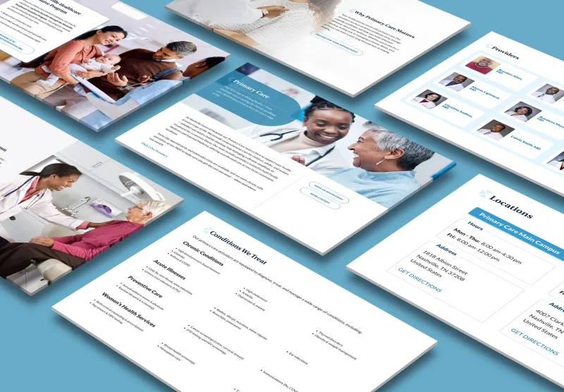 Screens illustrating information provided on service pages