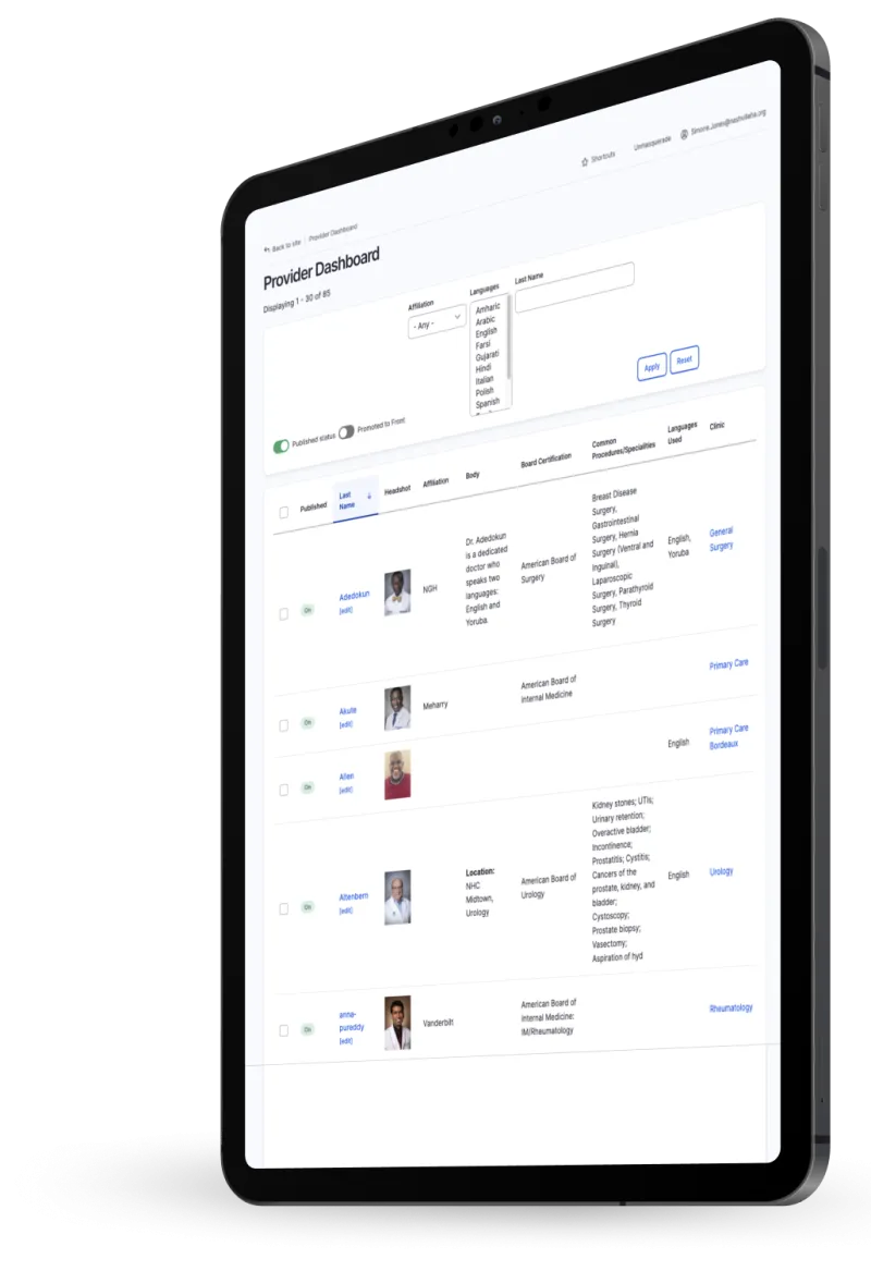 Provider Dashboard on an iPad